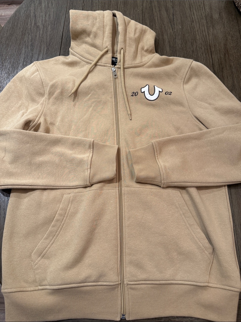 True Religion Men's Beige/Tan Zip Front Hoodie Jacket